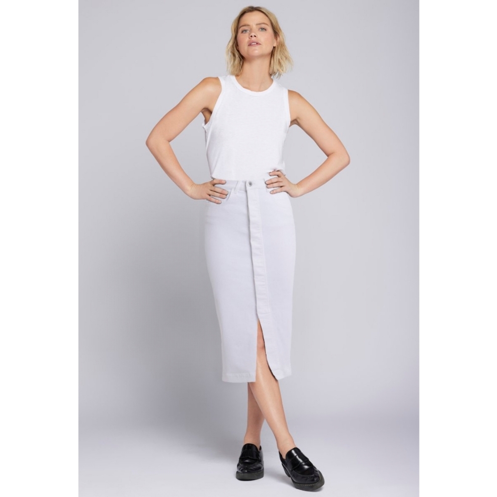 🆕️ Current Elliot The Insignia Midi Skirt Optic White Sz 26 Resortwear Coastal